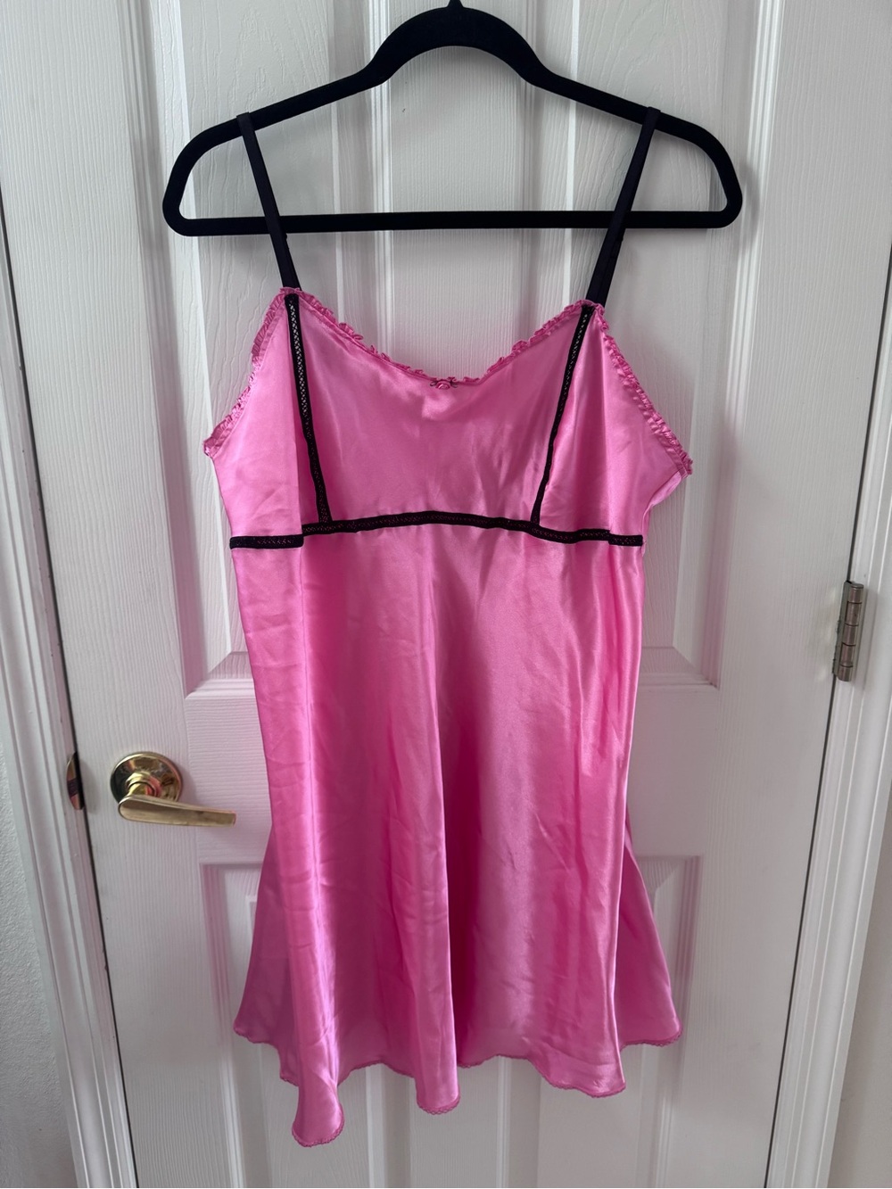 Ivy & Annabelle Pink Satin Chemise with Black Trim